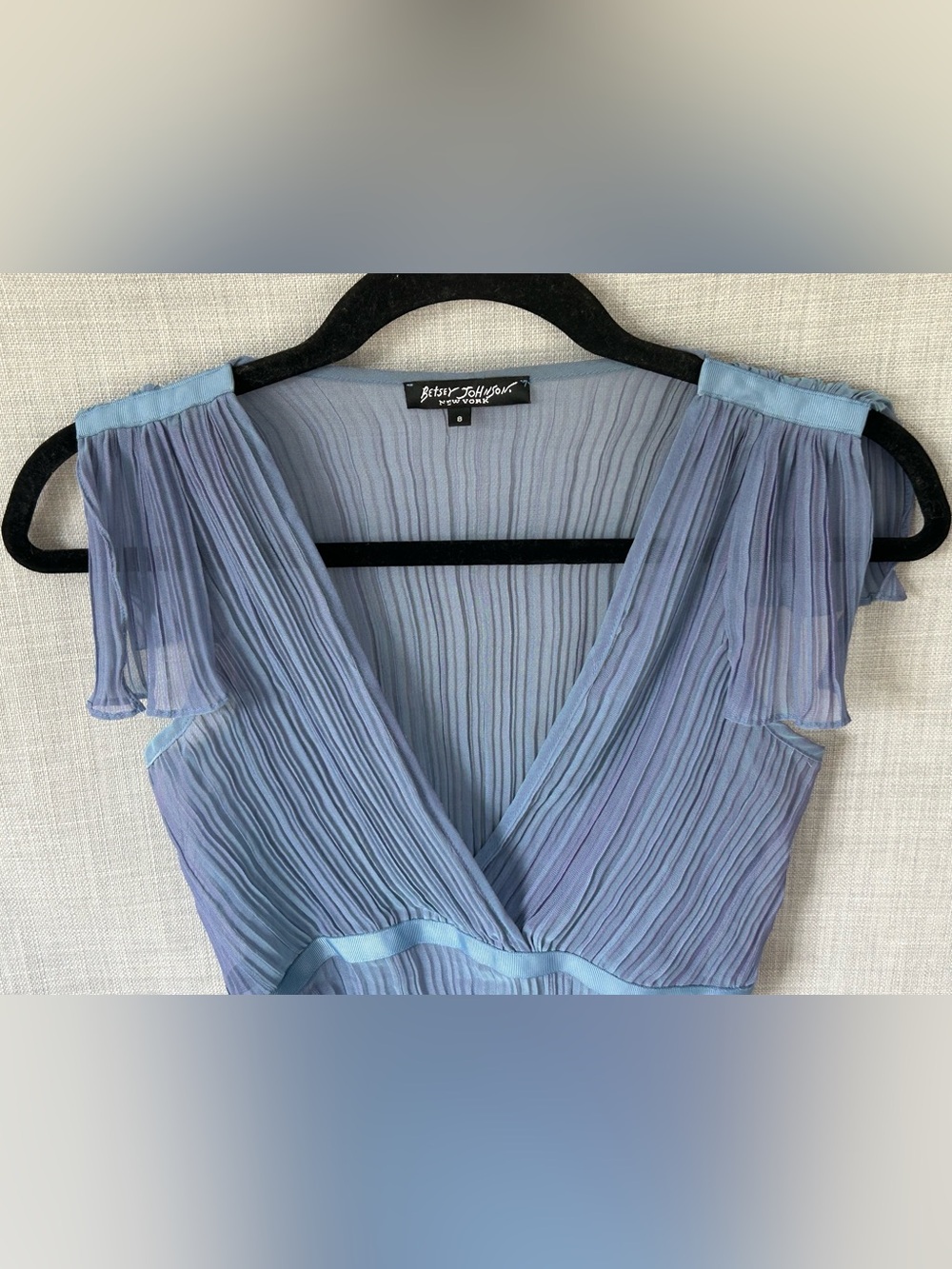 Betsey Johnson NY Vintage 90s Y2k Slate Blue Lavender Pleated Blouse Top - Picture 6 of 16